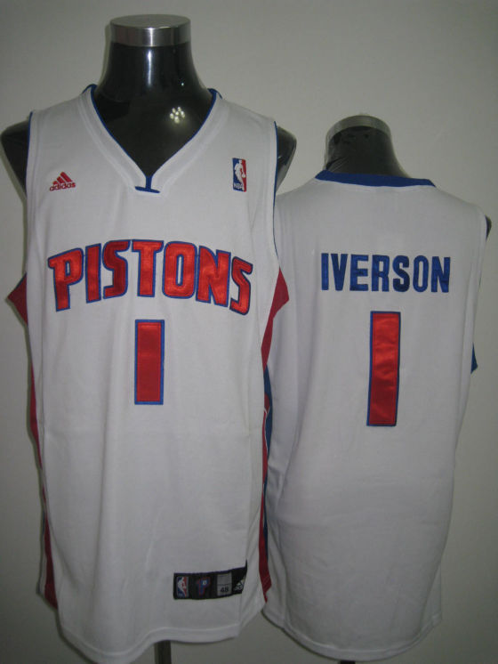 Detroit Pistons Iverson White Red Blue Jersey